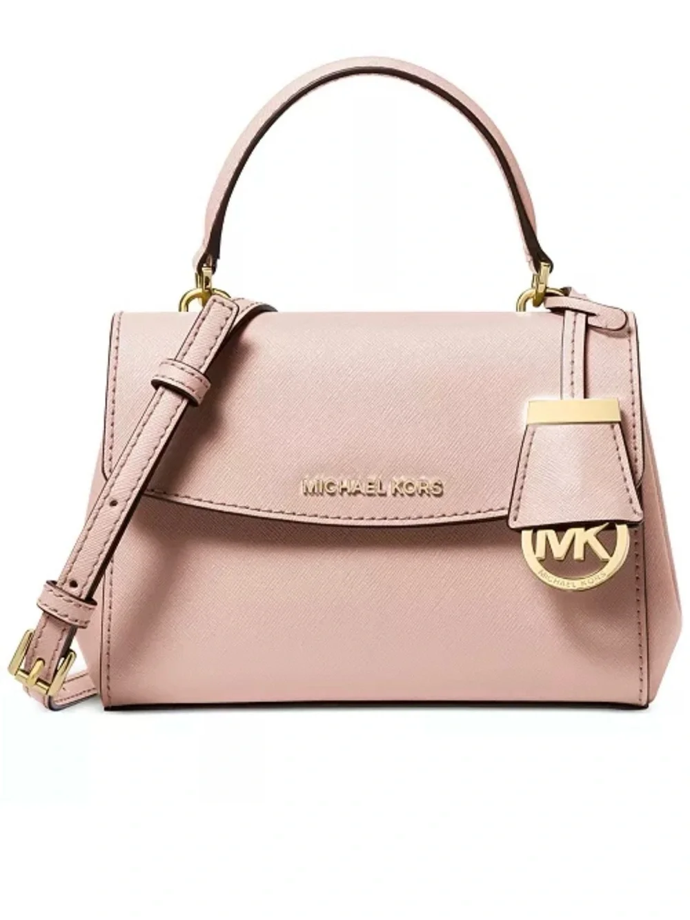 Michael Kors Pink Saffiano Leather Satchel with Gold Hardware